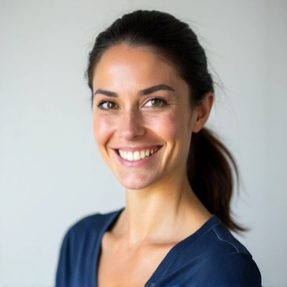 Professional portrait of the nutritionist, a friendly woman smiling warmly.